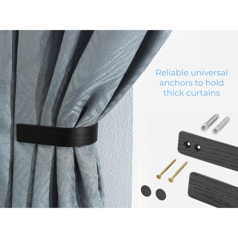 Wood Curtain Holdbacks - Set of 2 Black Modern Farmhouse