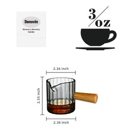 Denovin Glass Measuring Cup, 3oz Espresso Shot Glass with Wood Handle, Single Spout Measuring Cups Pitcher Milk Cup Coffee Shot Glasses (Gray Ribbed)