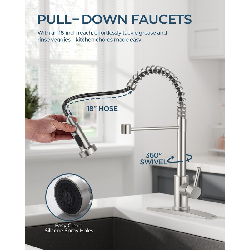 FORIOUS Kitchen Faucet with Pull Down Sprayer, Brushed Nickel Stainless
