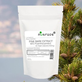 Nutrics® 7600mg French Maritime Pine BARK Extract 95% Proanthocyanidins 100% Pure 60 V Capsules (2 Month Supply) - Suitable for Vegan Vegetarian Halal Kosher (60)