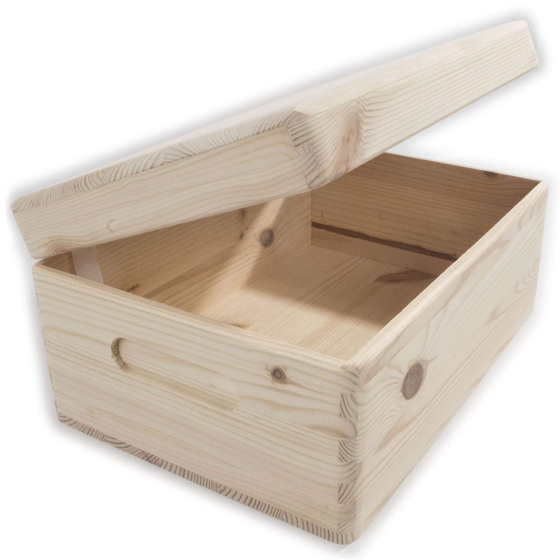 Wooden Chest Box with Lid & Etched Handles 29 x