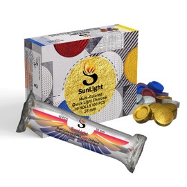 Sunlight Colors - Tabletas de carbón para incienso - Tabletas de carbón rápido - Carbón de incienso para fiestas - Rollos de quemador de resina de 33 mm - Paquete de 100 briquetas de carbón - Sin olor - Sin humo -