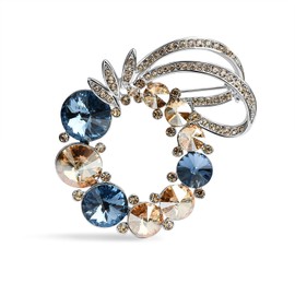 Crystal Flower Wreath Brooches Rhinestone Crystal Hollow Garland Floral Brooch Pins Bow Tie Necktie Dress Jewelry for Women Bridal (Blue)