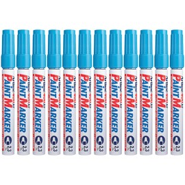 Artline 400XF Paint Markers for Wood, Plastic, and Canvas, The Ideal Waterproof Marker for Indoor/Outdoor Applications, Opaque Permanent Markers with 2.3 mm Bullet Tip, Light Blue, Pack of 12