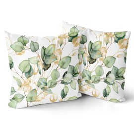 Kawani Eucalyptus Leaf Pillow Covers 20x20 Set of 2 Watercolor Pillow Sage Green Leaf Pillow Covers Gold Leaves Modern Throw Pillows Cover Decor Gifts for Bed Couch Sofa Living Room