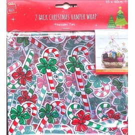 2pcs Large Cellophane Wrap for Hampers 55 x 60cm Clear Cellophane Wrap Bags with Ties,Reindeers Santa Candy Cane Xmas Themes Basket Present Bag for Hamper Making Christmas Wrap For Gifts (Candy Cane)
