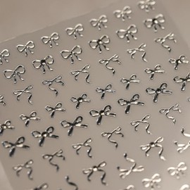 5D Embossed Nail Stickers for Nail Art Bow Nail Art Stickers Silver Nail Decals Self Adhesive Nail Decals Rhinestone Nail Art Design Manicure Supplies Charm for Women Christmas Nail Art Decorations