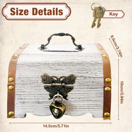 Mineup Wooden Treasure Chest, Vintage Wooden Chest Storage, 14.5 x 10.5 x 9.5 cm, Vintage Money Box with Lock, Pirate Treasure Chest, Small Treasure Chest, Wooden Chest with Lid for Children's