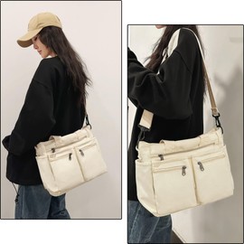 Makukke Canvas Women's Shoulder Bag Tote Bag Large Multiple Bag Shopper Bag Handbag Shoulder Bags for Work Office Travel Shopping School, beige