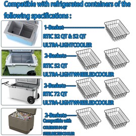 2-Pack Cooler Basket for RTIC 32 QT Ultra-Light Coolers, Stainless Steel Dry-Goods Basket, Keep Smaller Items Dry-Goods Basket, Compatible with Rtic Ice, Dividers, Locks RTIC Cooler Accessories etc.