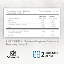 MAGNESIO L- TREONATO - Maklen Treonato de Magnesio con Omega 3 - Apoyo Cognitivo y Memoria - Capsulas Veganas Vcaps® de 1,000 mg