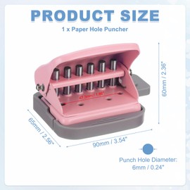 PATIKIL 1/4" 6 Hole Paper Punch, Metal Hole Puncher 5 Sheet Punch Capacity Loose Leaf Paper Puncher Circle Punch for Office and Home Supplies, Pink
