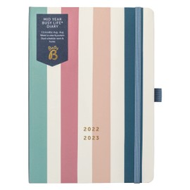 Busy B Mid Year Busy Life Diary August 2022 - August 2023. Stripe Academic Diary 2022-2023 A5 Week to View Planner with Pen Holder, Elastic Closure and Storage Pockets, 22/23 Stripe