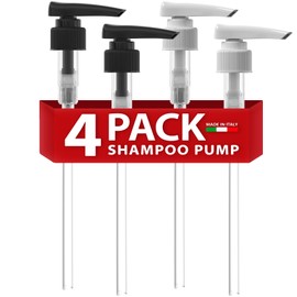 Shampoo & Conditioner Pumps for 1 L / 33.8 oz Bottles | Fits 1″ Neck | Replacement Dispenser Pump Top for Soap, Lotion & Body Wash (4-Pack White + Black (Dosa))