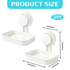 2Pcs Soap Holder, Suction Cup Soap Dish for Shower, Wall Mounted Max Hold 5KG Shower Soap Holder, Drill-Free, Removable Shower Shelf Storage Basket with Drainage for Bathroom Kitchen Sink, White