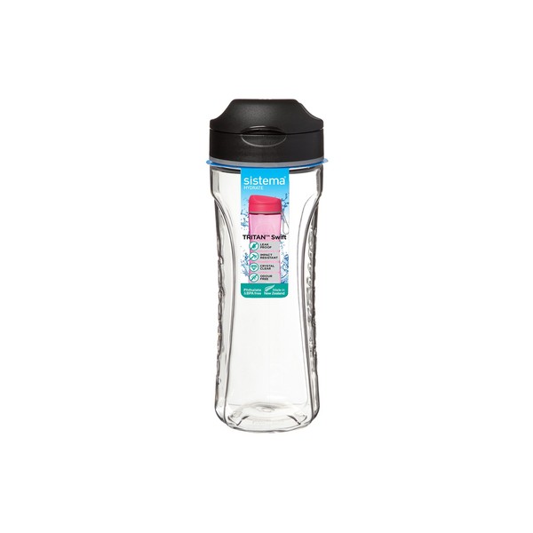 Sistema Hydrate Beverage/Water Bottle, 20.3 oz, Clear/Black