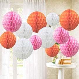 Time to Sparkle 12 Pack Tissue Paper Honeycomb Balls, Poms Birthday Baby Shower Wedding Decorations (Orange)