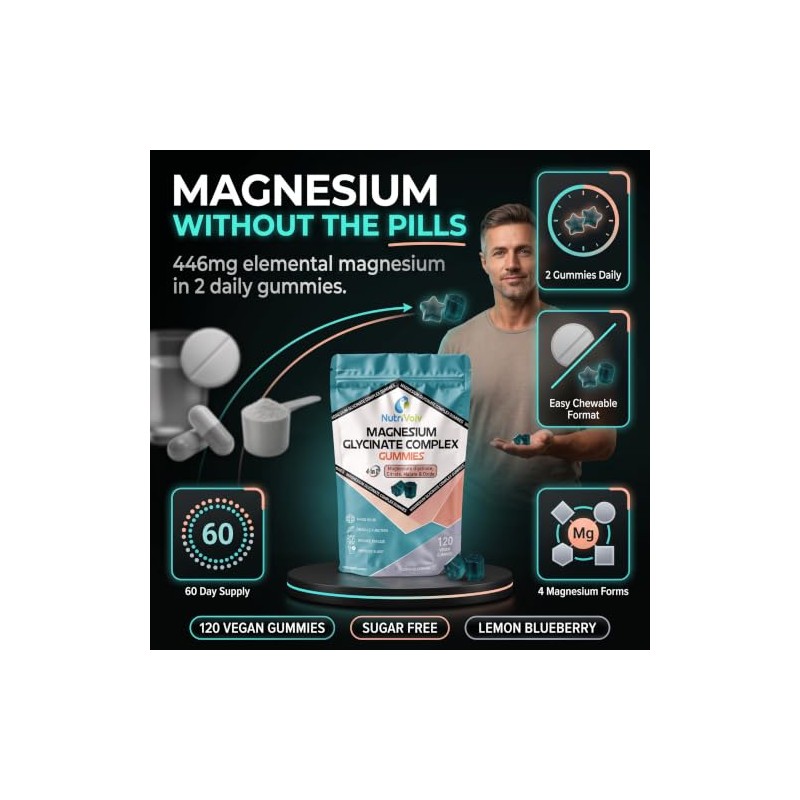 Magnesium Glycinate Complex Gummies | 120 Count | 4-in-1 Complex