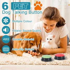 6 Pcs Dog Talking Button Set, Dog Buttons for Communication 30s Voice Recording Speaking Button Pet Speech Training Buzzers with 30 Scene Stickers and Waterproof Anti-Slip Mat for Animal Training
