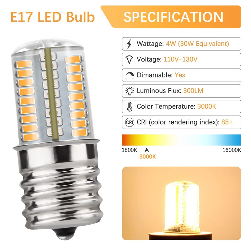 DiCUNO E17 LED Bulb Dimmable, Under Microwave Oven Appliance Light,