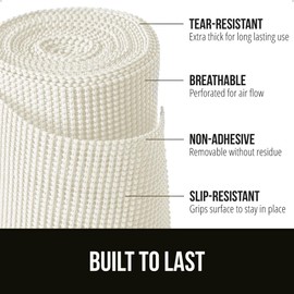 GORILLA GRIP powerGRIP Drawer Shelf and Cabinet Liner, Thick Strong Hold, Non-Adhesive Liners Protect Kitchen Cabinets and Cupboard, Bathroom Drawers, Easy Install, Breathable Mat, 17.5" x30', White