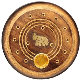 Puckator Mango Wood Round Elephant Ashcatcher Incense Burner - Zen Spiritual Modern Gothic Home Room Decor Decorations - Meditation Accessories - Stick Sticks Cone Holder Burner Burners
