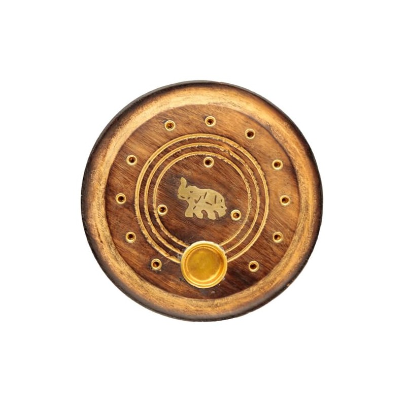 Puckator Mango Wood Round Elephant Ashcatcher Incense Burner - Zen