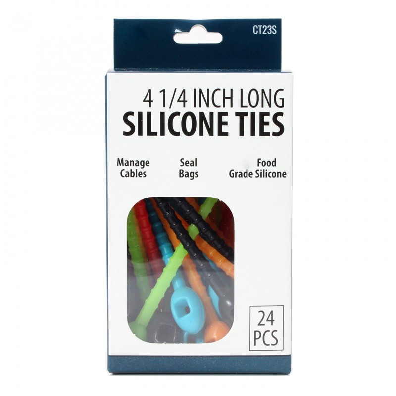 ToolTreaux 24pc Reusable Kitchen Food Grade Silicone Zip Ties, Multicolored