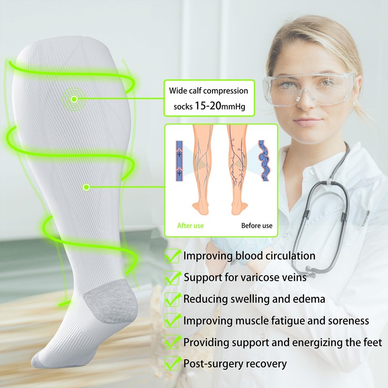 LEVSOX Plus Size Compression Socks for Women&Men Wide Calf 15-20