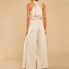 Women Plain Satin Jumpsuit Elegant Summer Halter Off Shoulder Jumpsuit