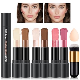 Kit de maquillaje en barra de contorno de 6 colores en crema CAHIUYOA, barra de maquillaje iluminadora, barra de contorno y bronceador y barra de colo