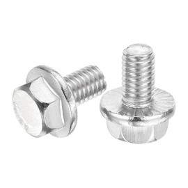 uxcell 5Pcs M6 x 10mm Hex Serrated Flange Bolts Screws, 304 Stainless Steel Flanged Hex Head Bolts Flange Hexagon Screws for Households, Machine Tools, and DIY Project, Silver