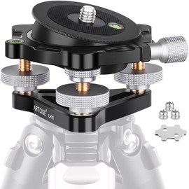 Diameter 85 mm Tripod Levelling Base, Camera Leveling Machine, Aluminium, Adjustable Tripod Head Plate -15°/+15° Tilt, with 3 Spirit Levels and 3 Wheels +/-5 Degree Precision Adjustment,