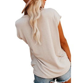 WMZCYXY Womens Summer Tops Sleeveless T Shirt Crew Neck Casual Loose Fitting Shirts with Pocket (Beige,Medium)