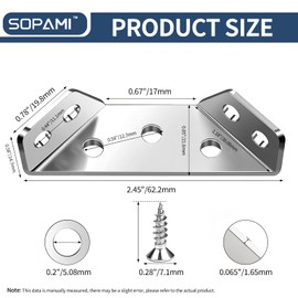 SOPAMI Universal Stainless Steel Corner Brackets 20PCS, Heavy Duty L Shape Furniture Corner Braces with Screws, Metal Angle Connector for Shelves, Cabinets, Tables, Beds, Woodworking Projects