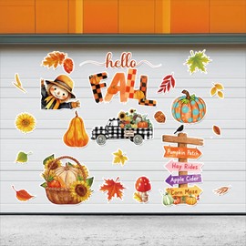 Fall Garage Door Magnets Decorations,Thanksgiving Autumn Magnets Decor,Watercolor Pumpkin Maple Leaves Scarecrow Truck Stickers for Magnetic Car Refrigerator Fridge Dishwasher Holiday Decor