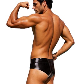 Kangxinsheng Black Men's Latex Briefs, Fashion Men's Latex Shorts, Suitable for Novelty Latex Cosplay Party Club Costumes, black, XL