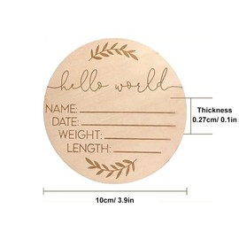 Wooden Name Announcement Sign,Small 3.9-Inch Hello World Newborn Birth Announcement Sign,Photography Props for Newborn (Small)