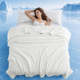 Twin Size Seersucker Cooling Comforter - Lightweight Q-Max 0.45 Summer Bedding for Hot Sleepers & Night Sweats, Ultra Soft Reversible Comforter, Breathable Blanket, 68"x90", White