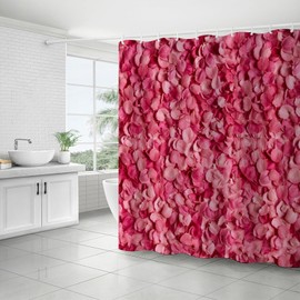 FAIRYGATE Pink Shower Curtain Shower Curtains Mould Proof Resistant Washable Rose Flower Print Waterproof Bath Curtain with 12 Hooks Shower Curtain for Bathroom B8416