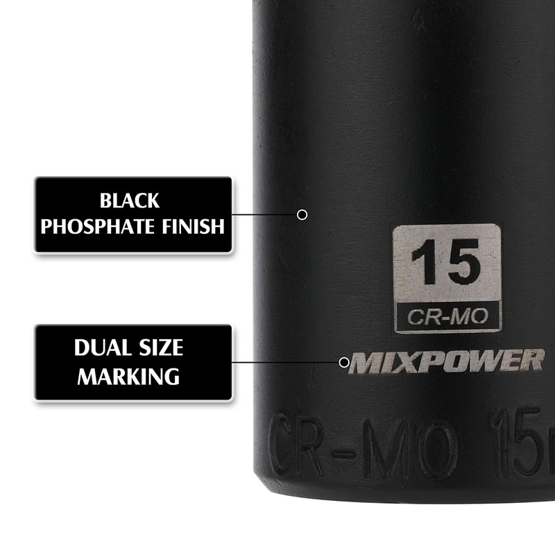 MIXPOWER 3/8" Drive Deep Magnetic Impact Socket Set with Storage