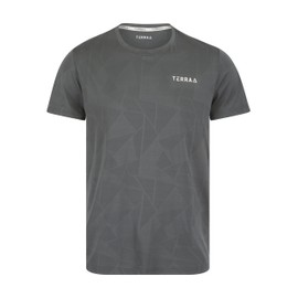 Men’s Activewear Workout T-Shirt - Premium Polyester & Spandex Blend with Geometric Pattern for Gym, Running, Athletics, and Everyday (UK, Alpha, M, Regular, Regular, Grey)