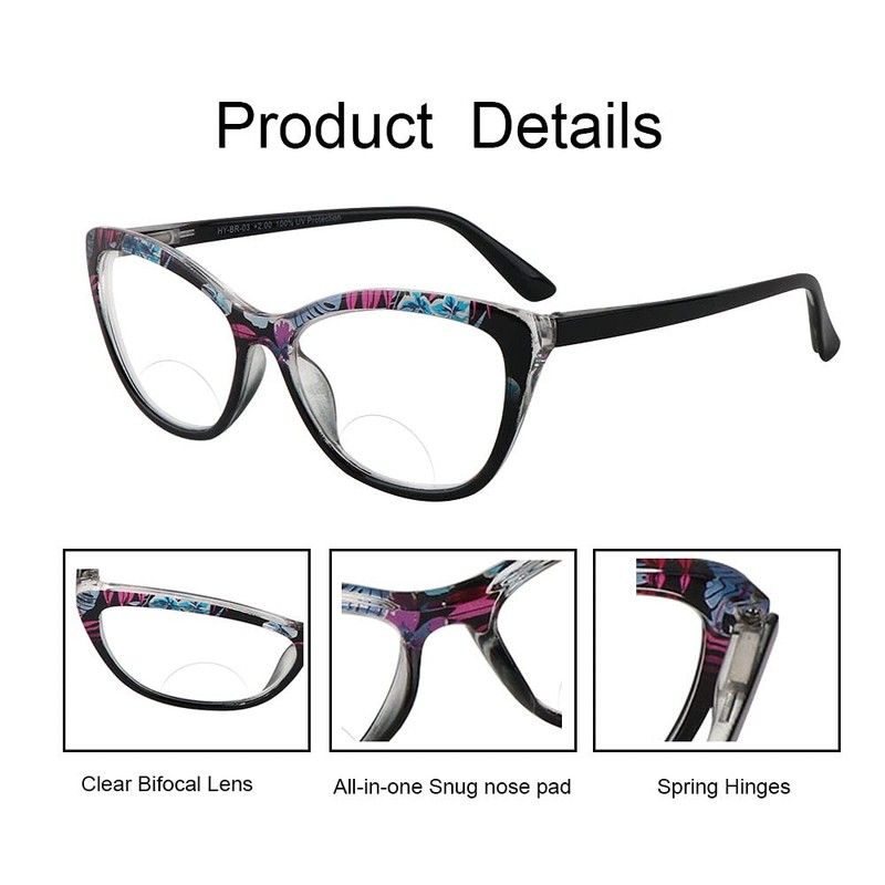 Hyyiyun 2 Pairs Cat-eye Bifocal Reading Glasses Women With Spring