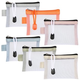 Getrays 6 Pcs Mini Coin Purse, Portable Zipper Mesh Bag Multi-purpose Small Coin Pouch Wallet for Credit Card Key Earphone ID Card Nylon Travel Storage Trinket Lipstick Cosmetic Pouch, 6-color