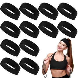 Hotop 12 Pack Sport Headbands for Women Elastic Soft Fabric Hair Bands Sweatbands for Yoga Gym Running Workouts Washing Face Daily Use(Black)