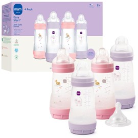 MAM - Biberones anticólicos de fácil inicio de 9 onzas, flujo medio con pezón de flujo rápido, silicona similar a la lactancia, reduce los cólicos y el gas, fácil de limpiar, sin BPA, 2 meses más