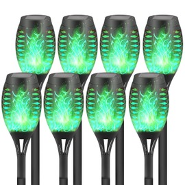 FAISHILAN 8-Pack Green Solar Flickering Flame Torches – Waterproof Solar Garden Lights, Outdoor Solar Lights for Yards, and Flame Torches for Patio and Pathway Decorations