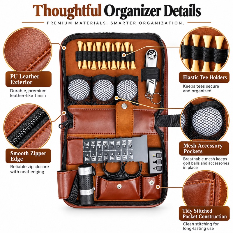 9-in-1 Golf Accessories Kit for Course Organization – Waterproof Brown