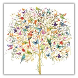 Nigel Quiney Artistic Blank Greeting Card - Birds and Butterfly Tree - Suitable for Birthday/Anniversary - Pizazz Range