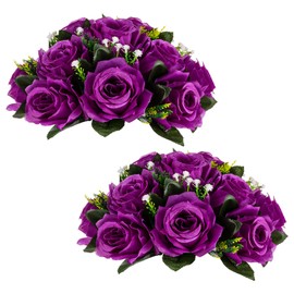 BLOSMON Flower Balls Wedding Rose Centerpieces: 2 Pcs Fake Flowers with Base White Kissing Balls Decor White Artificial Floral Arrangements Flower Bouquet of Roses Home Party Table DIY Decorations